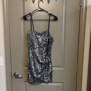 Crystal Doll Silver Sequin Mini Dress